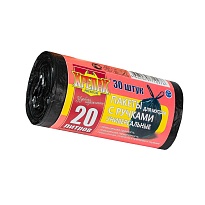 Мешки для мусора 20 л, с ручками, черные, в рулоне 30 шт., ПНД, 10 мкм, 550х440 мм, Крепак, 4607075710276 в Щелково