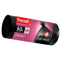 Мешки для мусора 60 л, черные, в рулоне 20 шт., ПНД, 7,4 мкм, 720х600 мм, PACLAN, 600820 в Щелково