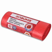 Мешки для мусора 60 л, красный, в рулоне 20 шт., ПНД, 10 мкм, 680х580 мм, LAIMA, 606702 в Щелково