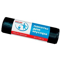 Мешки для мусора 160 л, черные, в рулоне 20 шт., ПВД, 30 мкм, 1200х870 мм, PACLAN Professional, 604082 в Щелково