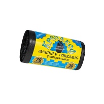 Мешки для мусора 20 л, с ушками, черные, в рулоне 30 шт., ПНД, 10 мкм, 550х440 мм, Крепакоф, 4607075710405 в Щелково