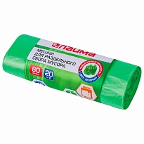 Мешки для мусора 60 л, зеленые, в рулоне 20 шт., ПНД, 10 мкм, 680х580 мм, LAIMA, 606704 в Щелково