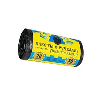 Мешки для мусора 20 л, с ручками, черные, в рулоне 30 шт., ПНД, 10 мкм, 550х440 мм, Крепакоф, 4607075710658 в Щелково