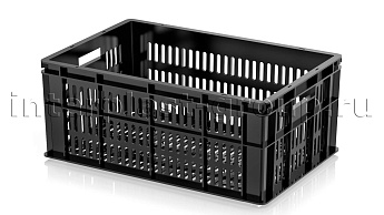 Ящик для молока, мяса, овощей и фруктов большая перфорация дно перфорированное черный в Щелково Ящик для молока, мяса, овощей и фруктов большая перфорация дно перфорированное черный в Щелково