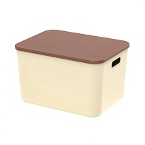 Ящик пластиковый вкладываемый бежевый с коричневой крышкой 410х305х245 мм в Щелково Ящик пластиковый вкладываемый бежевый с коричневой крышкой 410х305х245 мм в Щелково