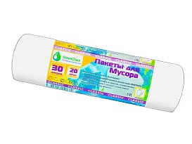 Мешки для мусора 30 л, белые, в рулоне 20 шт., ПНД, 7 мкм, 600х500 мм, MIRPACK Classik, 302042 в Щелково