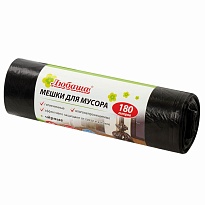 Мешки для мусора 180 л, черные, в рулоне 10 шт., ПВД, 24 мкм, 1060х800 мм, Любаша, 605336 в Щелково