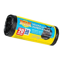 Мешки для мусора 20 л, черные, в рулоне 30 шт., ПНД, 10 мкм, 550х440 мм, Крепак, 4607075710092 в Щелково